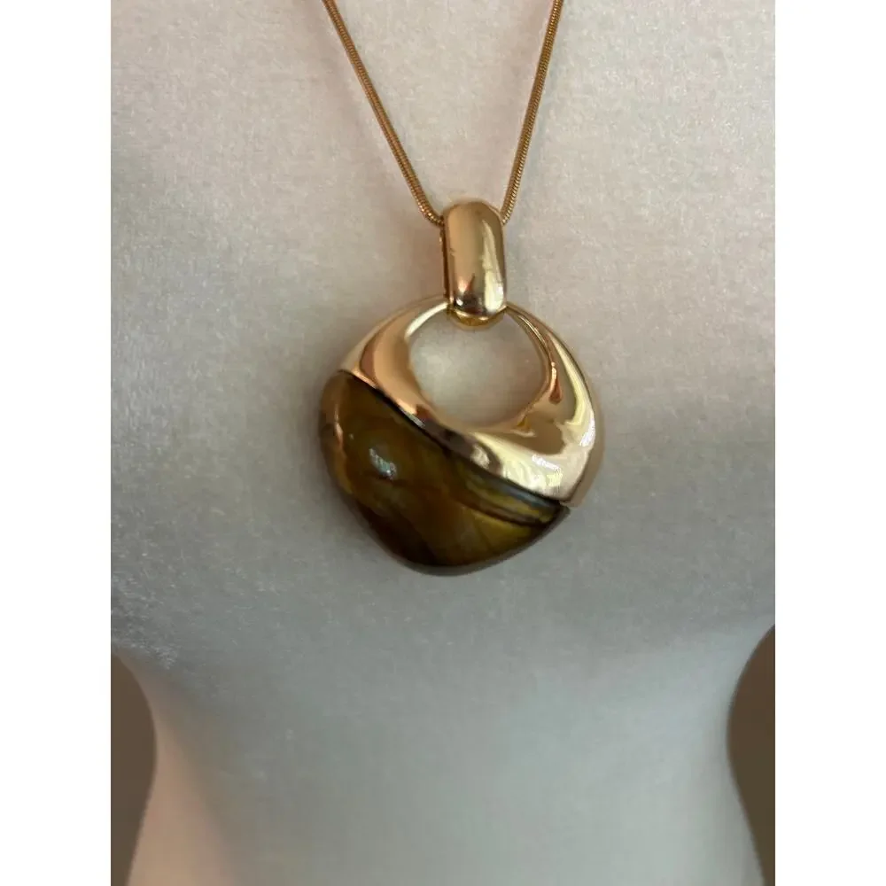 Open Edit from Nordstrom tigers eye and gold pendant necklace NWT